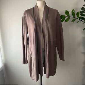 Laura Plus Chain Detail Open Long Longline Knit Cardigan Sweater Taupe Size X
